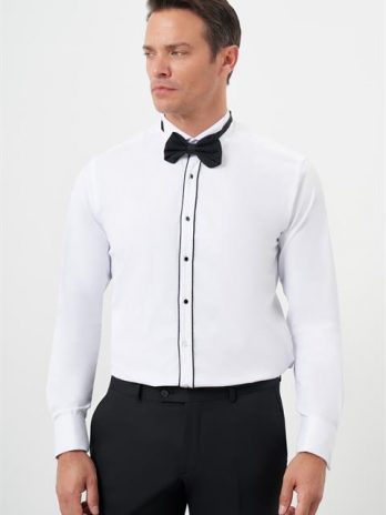 Мужская черная рубашка с воротником-стойкой, slim fit, 57% хлопок, 40% полиэстер, 3% ликра, длинные рукава, модель L