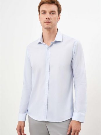 Синяя хлопковая рубашка с итальянским воротником Slim Fit для мужчин