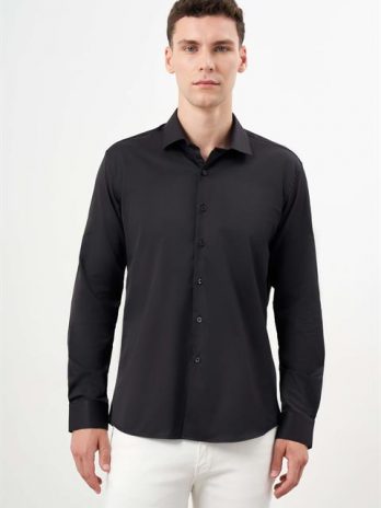Мужская черная базовая классическая рубашка Slim Fit с итальянским воротником