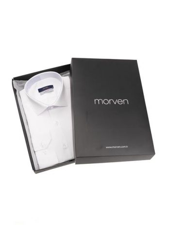 Прямой воротник мужская рубашка Slim Fit с легкой глажкой белого цвета в упаковке, без карманов, длинный рукав