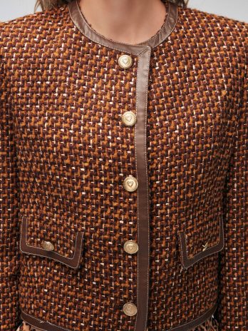 Куртка с кожаными деталями Kahve Moda Tutkusu, модели 119M1974001LMB, стильный фасон, акрил, шерсть, в разные размеры 40-48