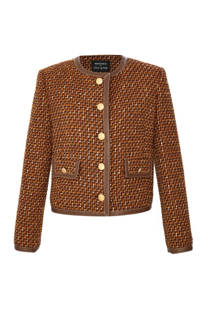 Куртка с кожаными деталями Kahve Moda Tutkusu, модели 119M1974001LMB, стильный фасон, акрил, шерсть, в разные размеры 40-48 — изображение 5