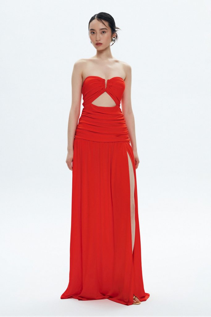 Платье с разрезом и сборками Coral Mert Aslan, 100% вискоза, модель 36, размеры S, XS, L, M