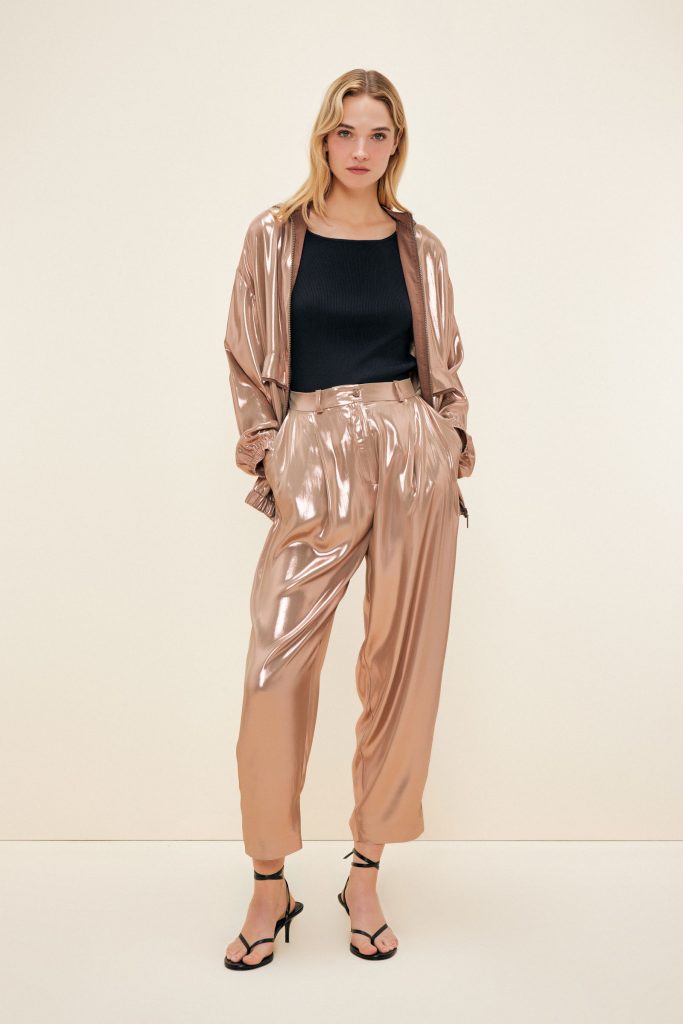 Промодная блестящая брюки Gold Moda Tutkusu из 100% переработанного полиэстера, удобная посадка, средней высоты талия, подходит для дневного и вечернего образа — изображение 7