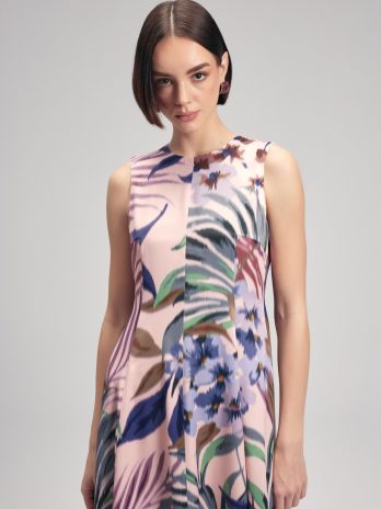 Короткое платье без рукавов с цветочным узором, материал: 51% вискоза, 49% Rayon, стильный офисный дизайн, модель S/36