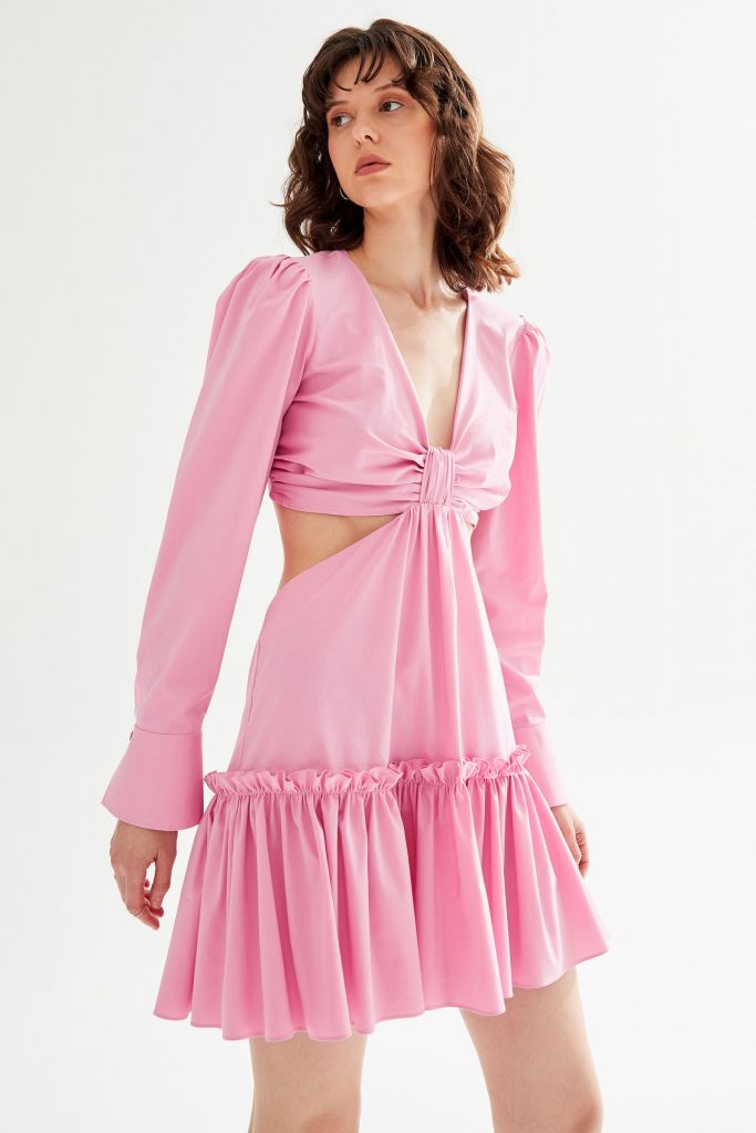 Мини-платье с узлом от Moda Tutkusu, р. 36, 44, 40, 42, 76% хлопок, стильное, повседневное, V-образный вырез, рюшами, для стирки в холодной воде — изображение 5