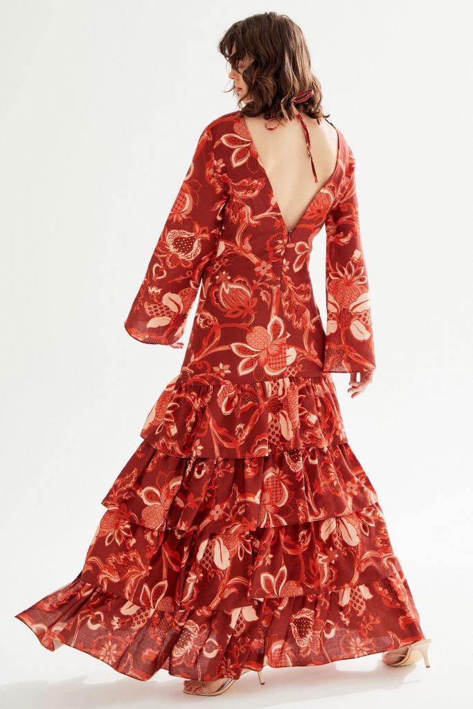 Коричневое платье с длинным рукавом и разрезами от Moda Tutkusu, цветочный узор, V-образный вырез, 36 размер, стильное и комфортное — изображение 4