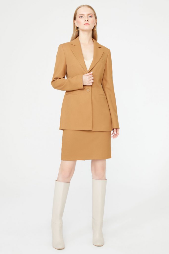 Куртка Blazer с карманами Camel от MAVI, 64% полиэстер, 34% вискоза, 2% эластан, долгое рукава, размер S-XXL, элегантный стиль