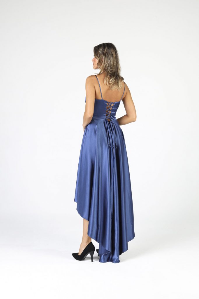 Длинное сатиновое платье ALİS DRESS индиго с тонкими бретелями, модель 36, 38, 40 для женщин — изображение 5