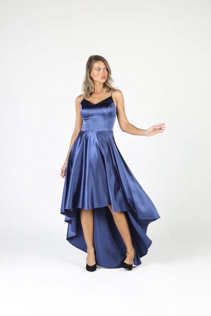 Длинное сатиновое платье ALİS DRESS индиго с тонкими бретелями, модель 36, 38, 40 для женщин — изображение 2