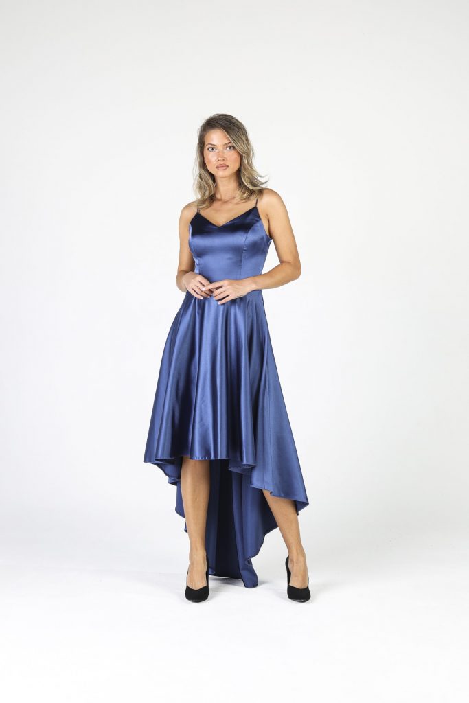Длинное сатиновое платье ALİS DRESS индиго с тонкими бретелями, модель 36, 38, 40 для женщин — изображение 3