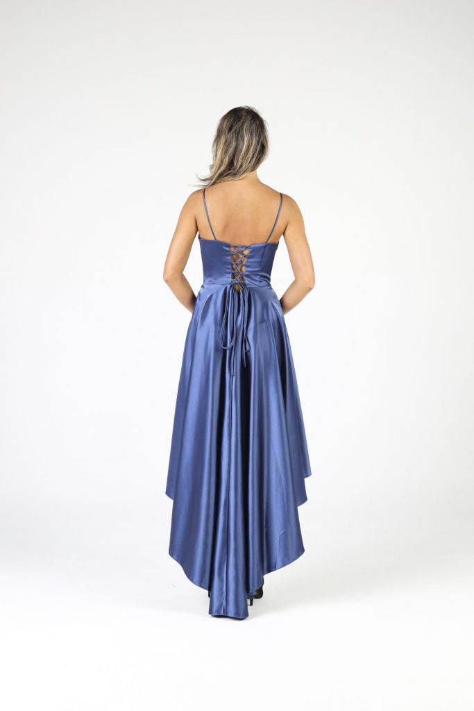 Длинное сатиновое платье ALİS DRESS индиго с тонкими бретелями, модель 36, 38, 40 для женщин — изображение 6