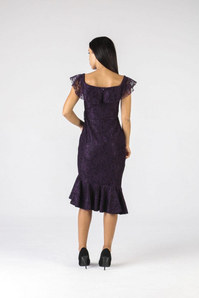 Короткое вечернее платье ALİS DRESS фиолетового цвета с открытыми плечами и кружевом, доступно в размере 36, 38, 40, 42, 44 — изображение 4