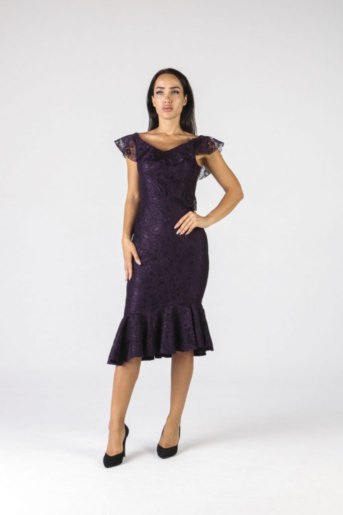 Короткое вечернее платье ALİS DRESS фиолетового цвета с открытыми плечами и кружевом, доступно в размере 36, 38, 40, 42, 44 — изображение 3