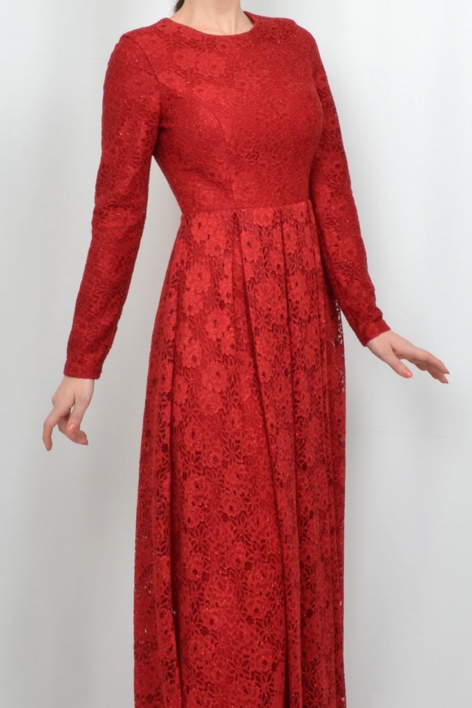 Коктейльное платье ALİS DRESS из красного кружева с длинными рукавами, размер 36, 38, 40 — изображение 5