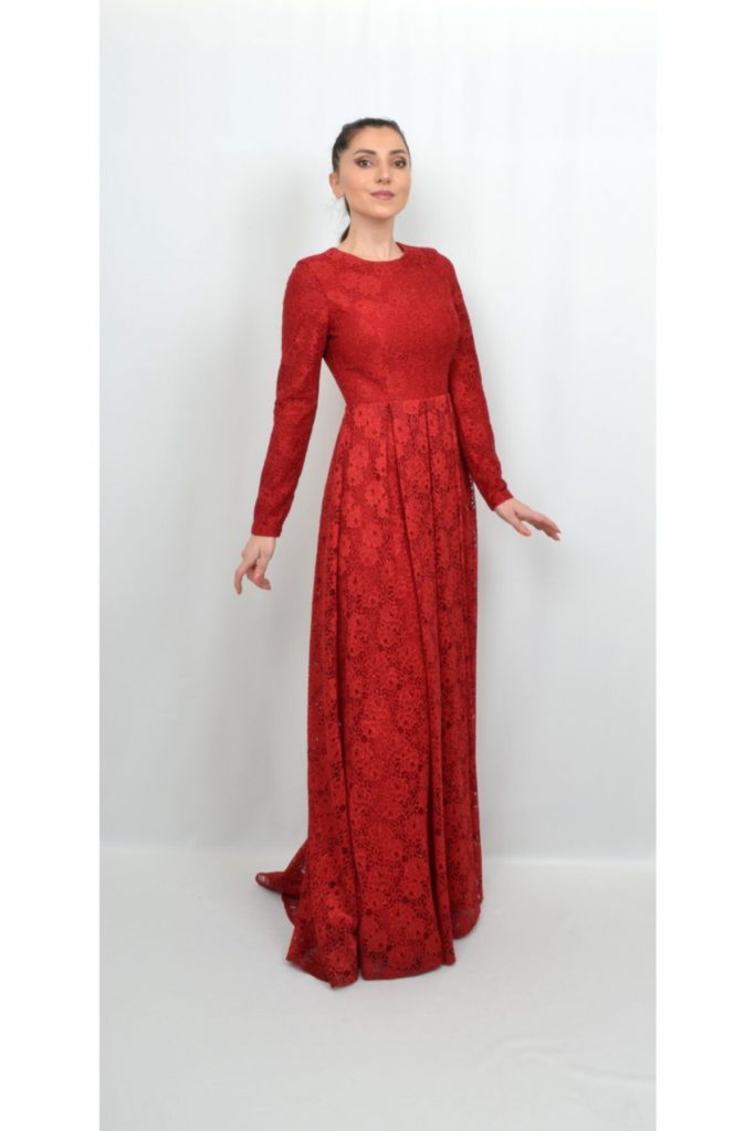 Коктейльное платье ALİS DRESS из красного кружева с длинными рукавами, размер 36, 38, 40 — изображение 2