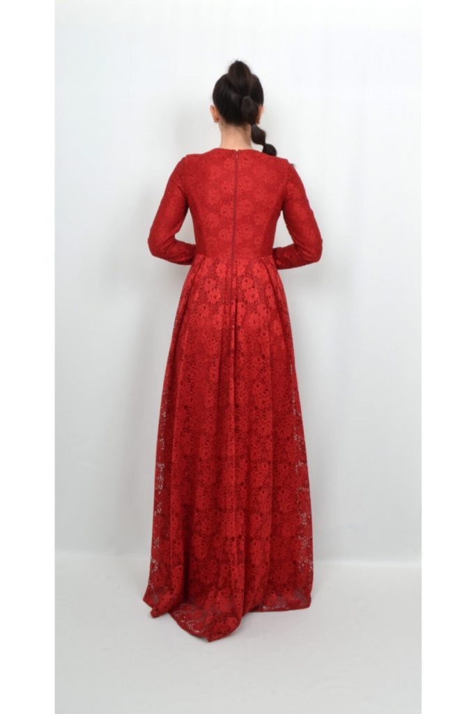 Коктейльное платье ALİS DRESS из красного кружева с длинными рукавами, размер 36, 38, 40 — изображение 4