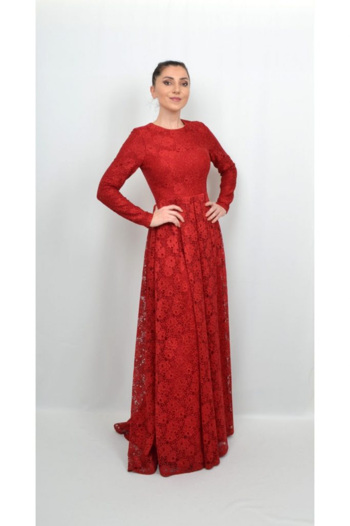 Коктейльное платье ALİS DRESS из красного кружева с длинными рукавами, размер 36, 38, 40