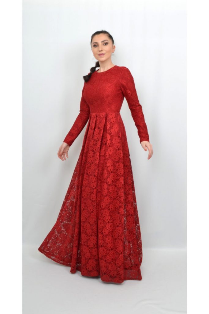 Коктейльное платье ALİS DRESS из красного кружева с длинными рукавами, размер 36, 38, 40 — изображение 3
