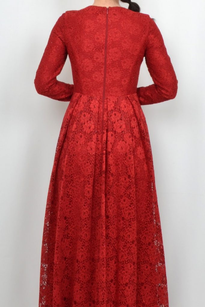 Коктейльное платье ALİS DRESS из красного кружева с длинными рукавами, размер 36, 38, 40 — изображение 6