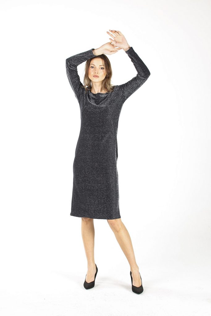 Платье ALİSDRESS с серебряными блестками, длинные рукава, вырез на спине, размер S, цвет: серебряный, длина 104 см, подходит для утонченного стиля — изображение 4