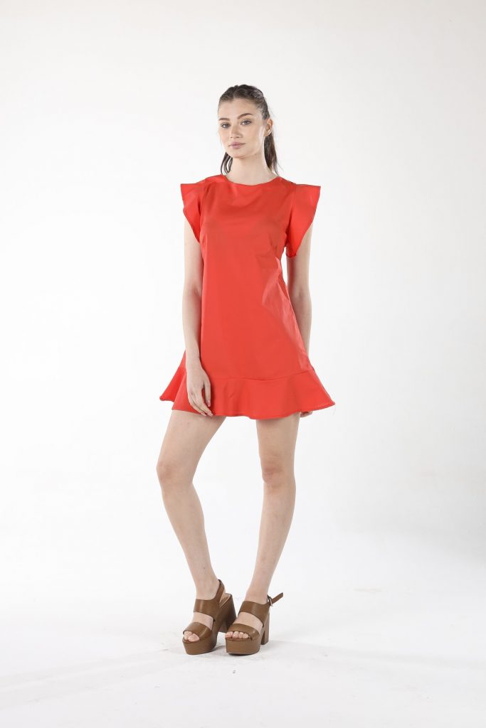 Мини-платье с рюшами цвета граната, 100% хлопок, размеры: S, M, L, XL, новое поступление для стильного гардероба — изображение 2