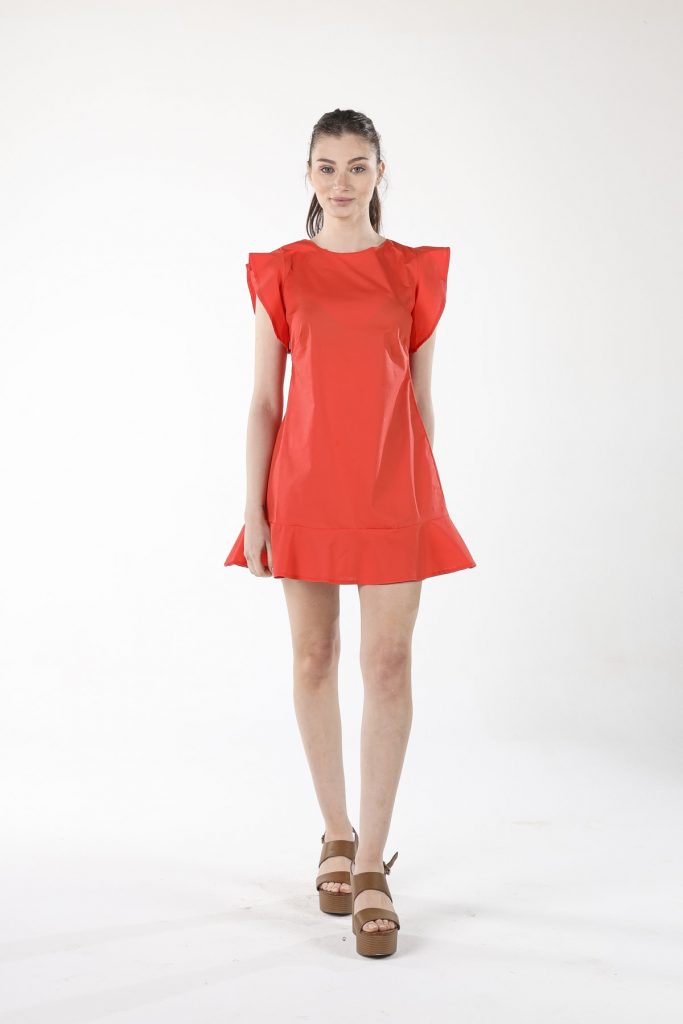 Мини-платье с рюшами цвета граната, 100% хлопок, размеры: S, M, L, XL, новое поступление для стильного гардероба — изображение 4