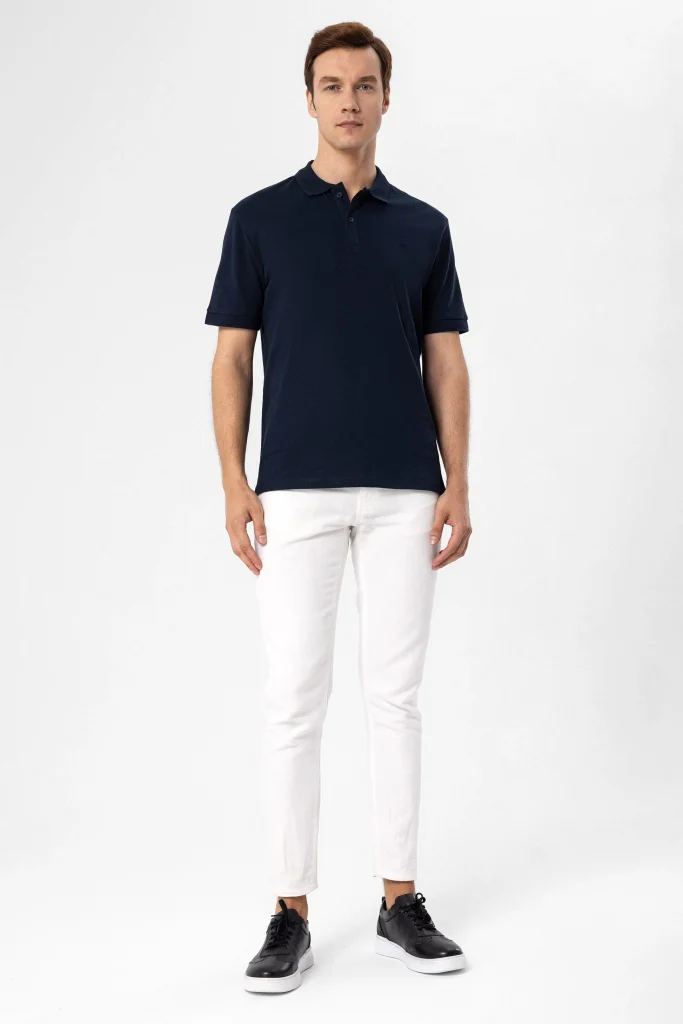 Поло-рубашка slim fit с армированным воротником, 100% хлопок, цвет белый, размеры: M, L, XL, XXL, производство Турция — изображение 7