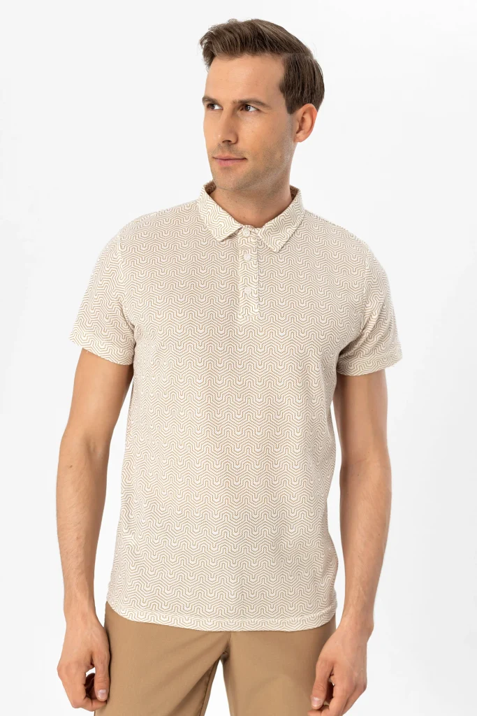 Футболка с узором поло, Slim Fit, 100% полиэстер, цвет экрю, размеры XL, L, M, XXL, Турецкое производство — изображение 6