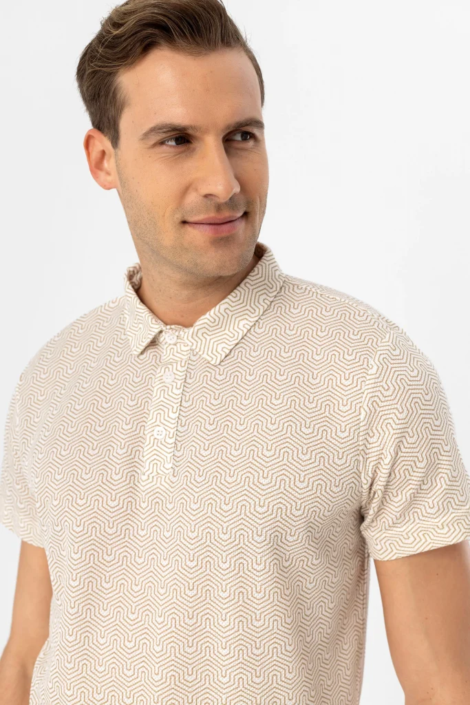 Футболка с узором поло, Slim Fit, 100% полиэстер, цвет экрю, размеры XL, L, M, XXL, Турецкое производство — изображение 7