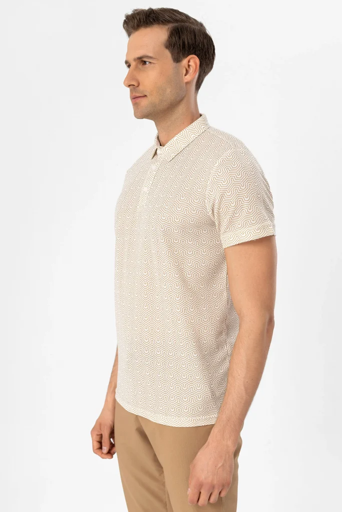 Футболка с узором поло, Slim Fit, 100% полиэстер, цвет экрю, размеры XL, L, M, XXL, Турецкое производство — изображение 9