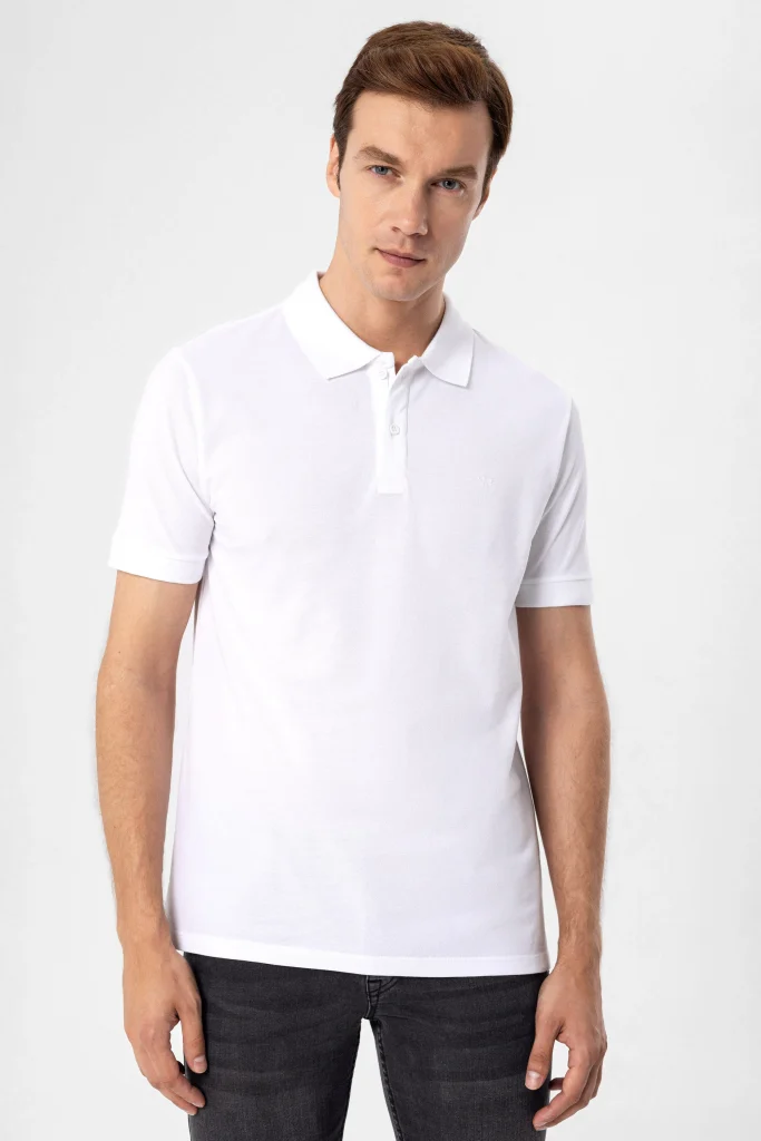 Поло с коротким рукавом Slim Fit из 100% хлопка, с рисунком и воротником-поло, белый, размеры XL и XXL, произведено в Турции