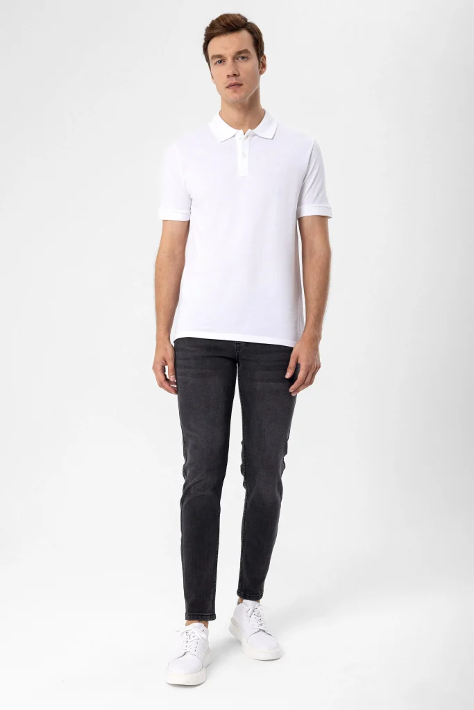 Поло с коротким рукавом Slim Fit из 100% хлопка, с рисунком и воротником-поло, белый, размеры XL и XXL, произведено в Турции — изображение 7