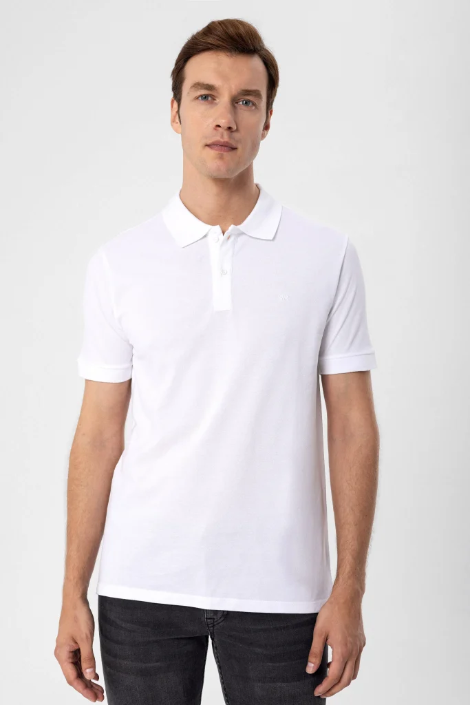 Поло с коротким рукавом Slim Fit из 100% хлопка, с рисунком и воротником-поло, белый, размеры XL и XXL, произведено в Турции — изображение 2