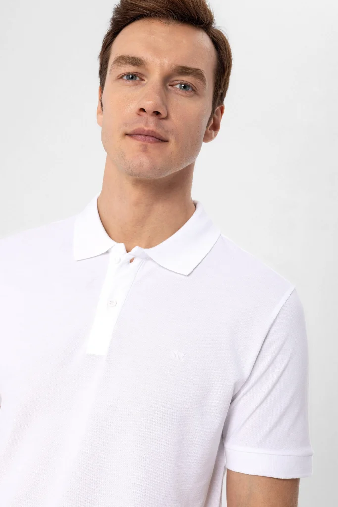 Поло с коротким рукавом Slim Fit из 100% хлопка, с рисунком и воротником-поло, белый, размеры XL и XXL, произведено в Турции — изображение 5