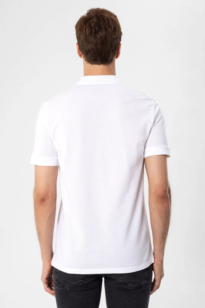 Поло с коротким рукавом Slim Fit из 100% хлопка, с рисунком и воротником-поло, белый, размеры XL и XXL, произведено в Турции — изображение 6