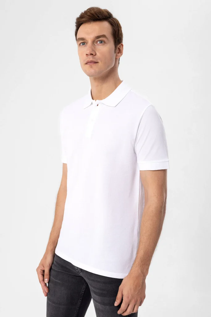 Поло с коротким рукавом Slim Fit из 100% хлопка, с рисунком и воротником-поло, белый, размеры XL и XXL, произведено в Турции — изображение 4