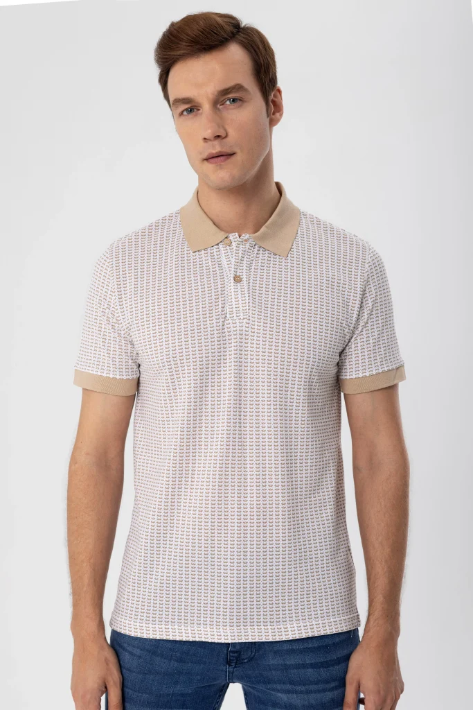 Поло-майка с принтом, slim-fit, 100% хлопок, белая, производится в Турции, модель с воротником-поло — изображение 4