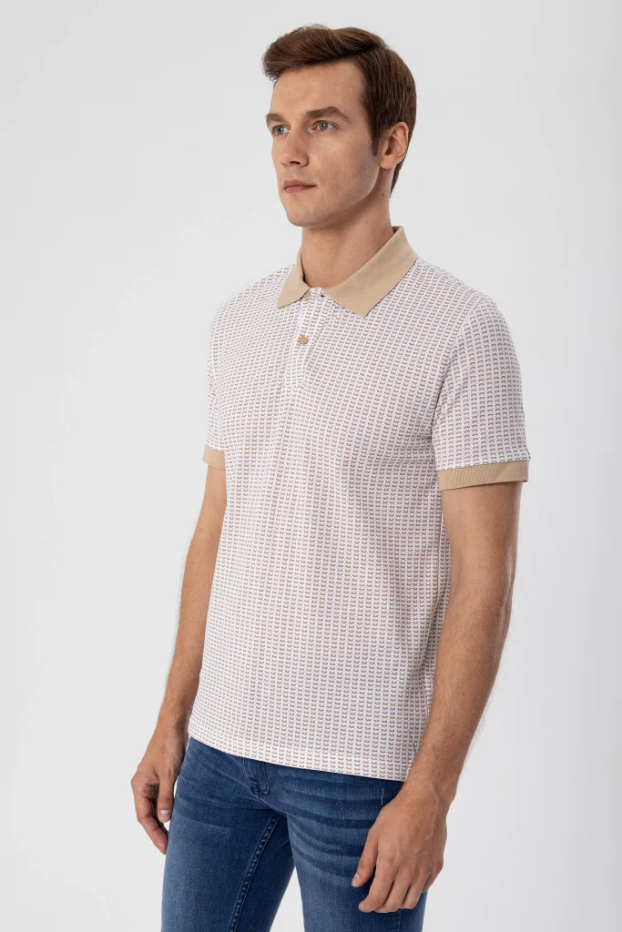 Поло-майка с принтом, slim-fit, 100% хлопок, белая, производится в Турции, модель с воротником-поло — изображение 6