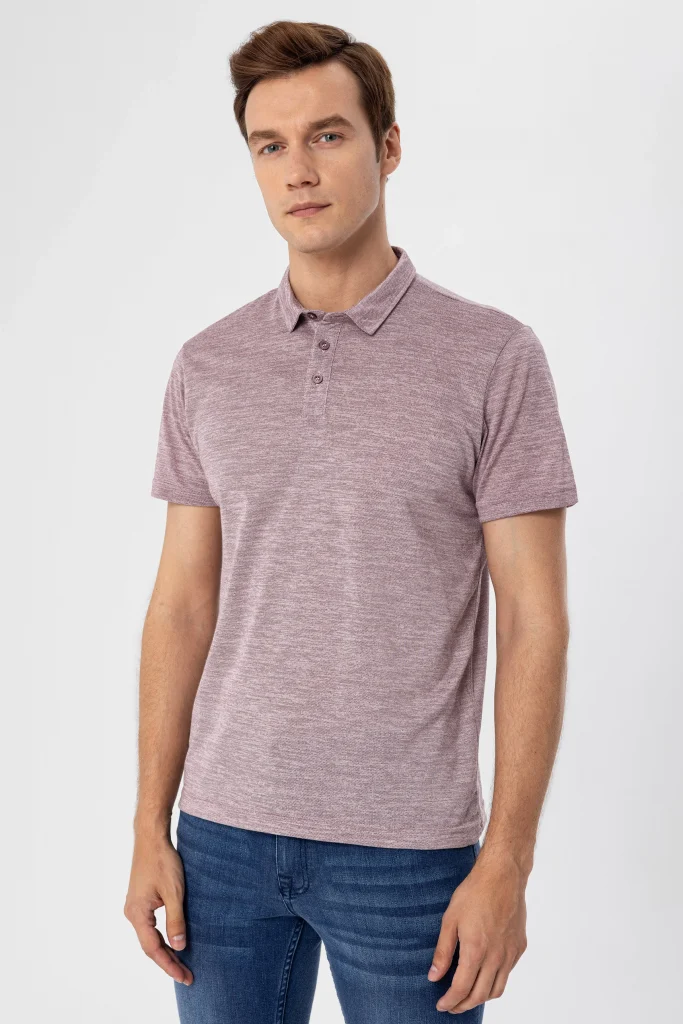 Поло с воротником, Slim Fit, из хлопка и полиэстера, темно-бордового цвета, произведено в Турции