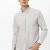 Серый slimfit рубашка с угловыми манжетами, 50% хлопок, 50% полиэстер, для бизнес-кэжуал, модель с кнопками, производство Турция — изображение 3