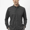 Рубашка с манжетами, модель slim fit, черного цвета, состав: 20% хлопка, 60% полиэстера, 20% вискозы, Турецкое происхождение — изображение 4