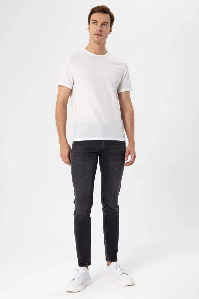 Мужская футболка с о-образным вырезом, slim fit, белая, с амбруры, 65% полиэстер, 35% вискоза, размер XXL, производство Турция — изображение 2