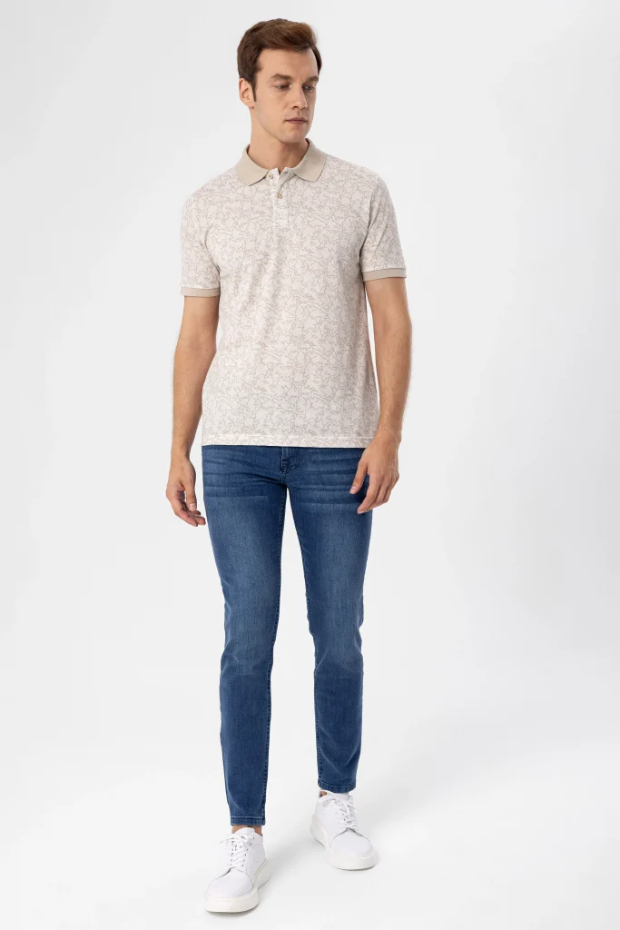 Футболка поло с рисунком, slim fit, 100% хлопок, белая, размер S, турецкое производство — изображение 3