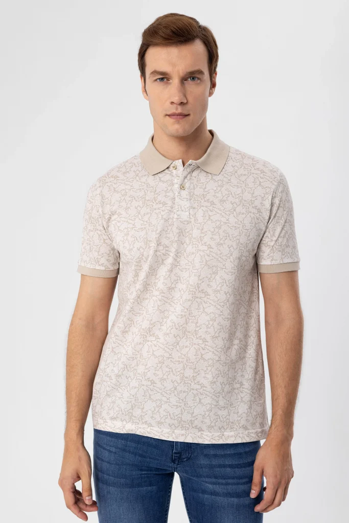 Футболка поло с рисунком, slim fit, 100% хлопок, белая, размер S, турецкое производство