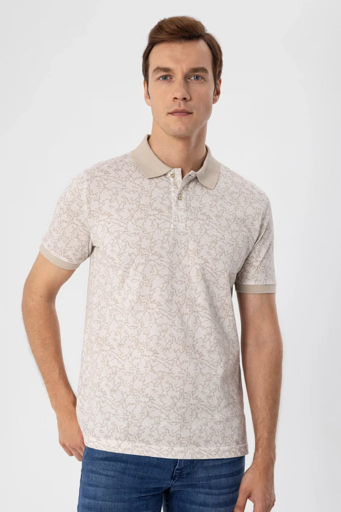 Футболка поло с рисунком, slim fit, 100% хлопок, белая, размер S, турецкое производство — изображение 2