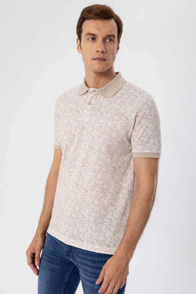 Футболка поло с рисунком, slim fit, 100% хлопок, белая, размер S, турецкое производство — изображение 6