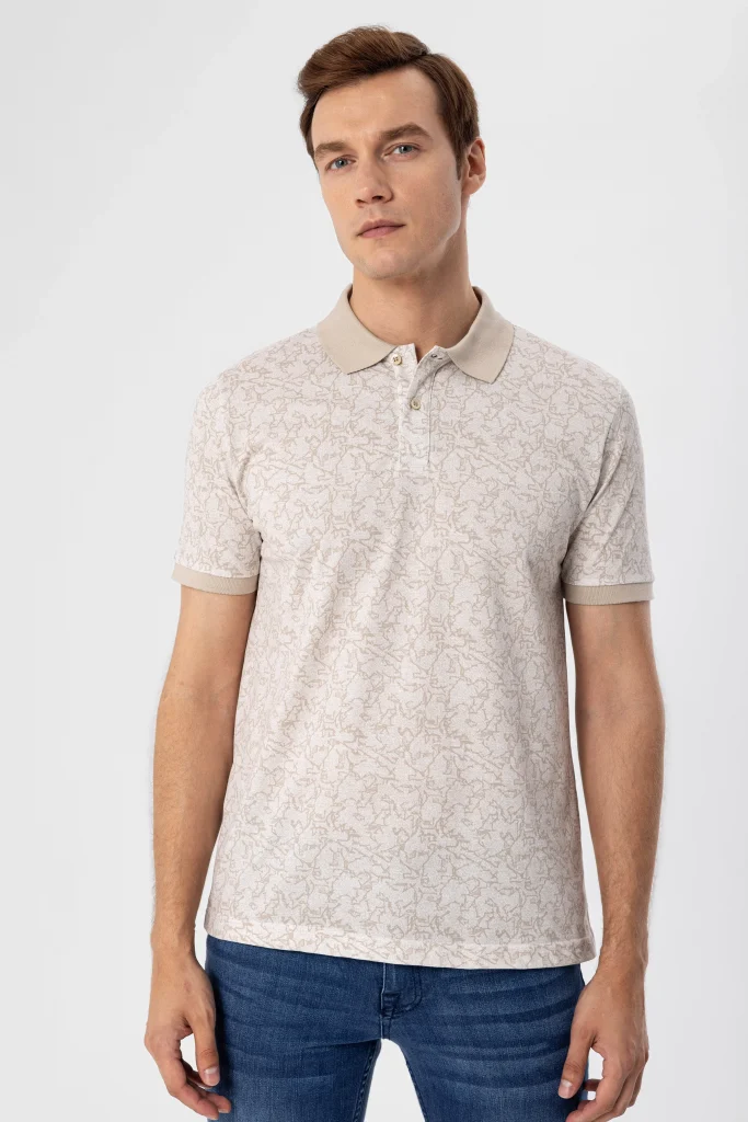 Футболка поло с рисунком, slim fit, 100% хлопок, белая, размер S, турецкое производство — изображение 4