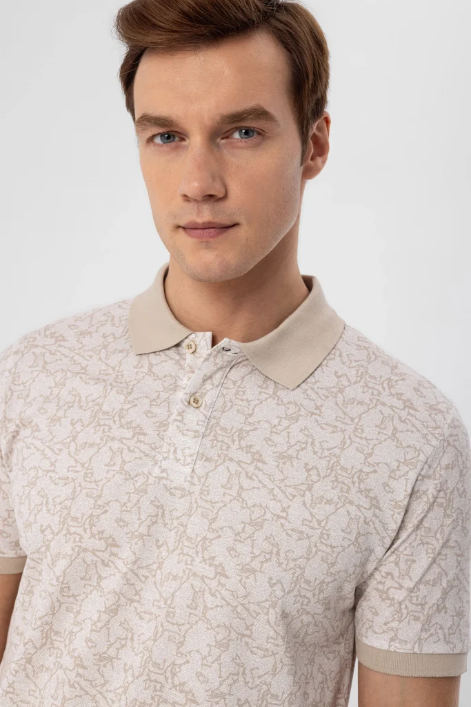 Футболка поло с рисунком, slim fit, 100% хлопок, белая, размер S, турецкое производство — изображение 5