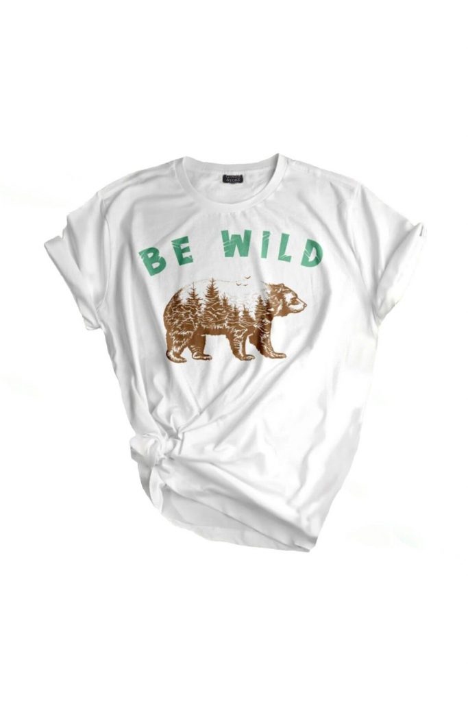 Унисекс футболка с принтом для активного отдыха, стандартный крой, цвет: BE WILD AYI, размеры: XL, 2XL, L, M